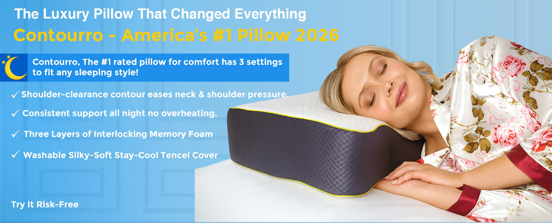 Model side-sleeping on the Snuggle Pillow