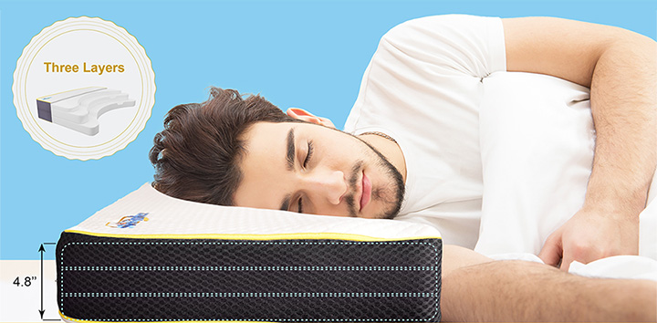 Side sleeper on Snuggle Pillow at 4.8 inches